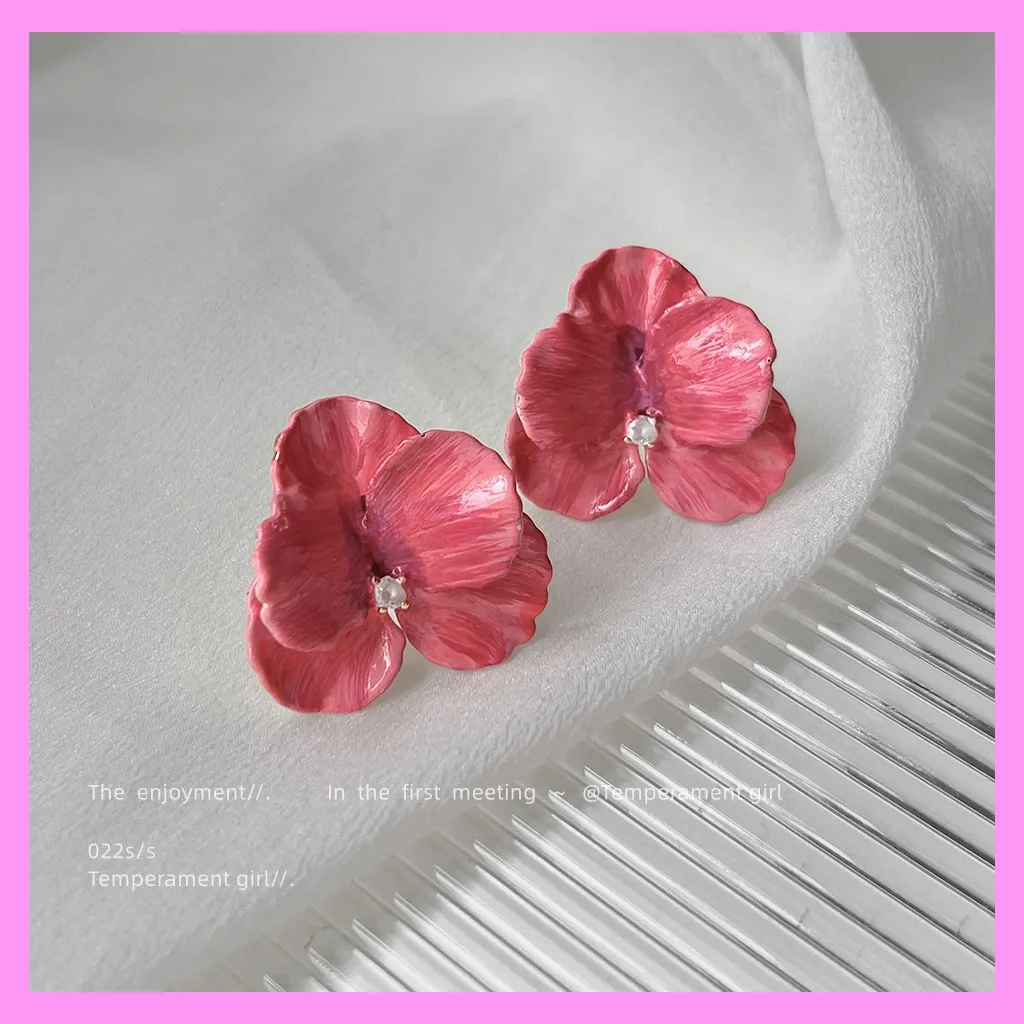 【6-10#】Pink orchid stud earrings  for female fashion daily engagement wedding anniversary