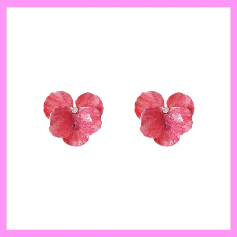 【6-10#】Pink orchid stud earrings  for female fashion daily engagement wedding anniversary