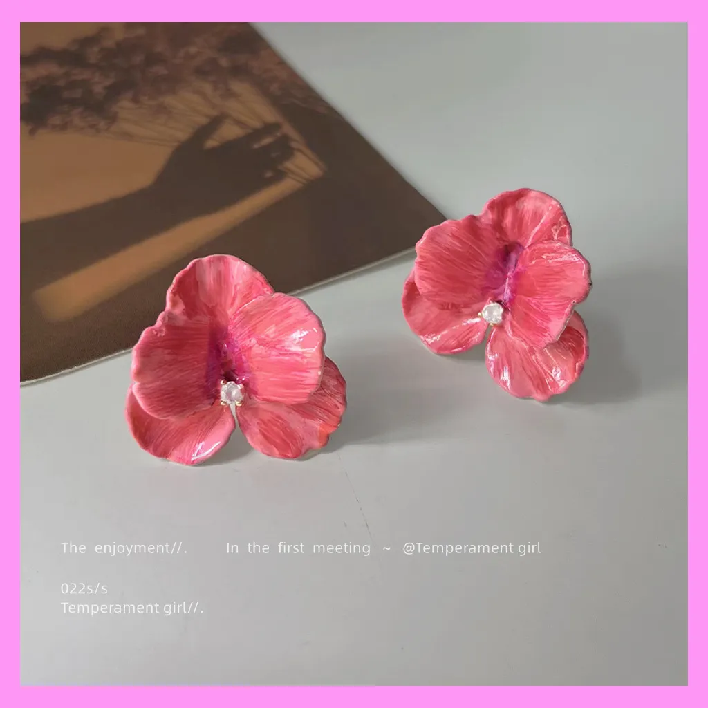 【6-10#】Pink orchid stud earrings  for female fashion daily engagement wedding anniversary