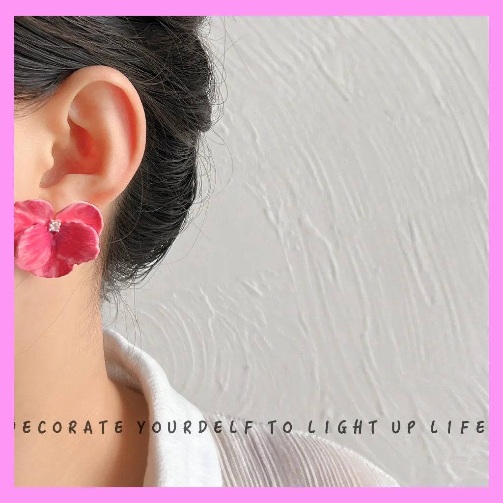 【6-10#】Pink orchid stud earrings  for female fashion daily engagement wedding anniversary