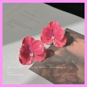 【6-10#】Pink orchid stud earrings  for female fashion daily engagement wedding anniversary