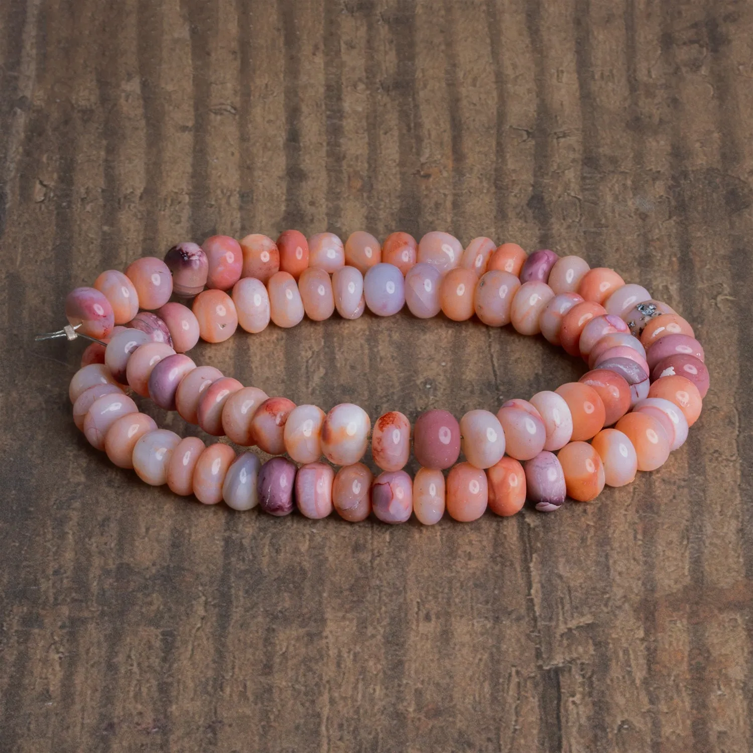 7-9mm Apricot Opal Plain Rondelles 16 inch 73 beads