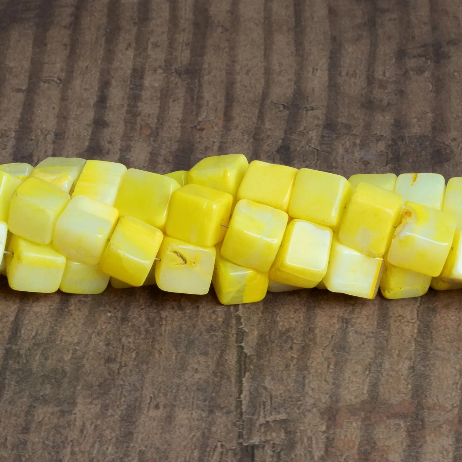 8-10mm Lemon Yellow Opal Plain Cubes 8 inch 22 beads