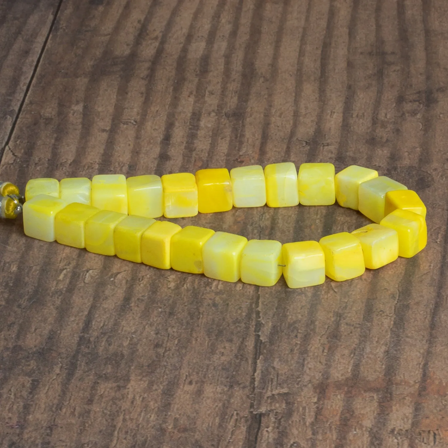 8-10mm Lemon Yellow Opal Plain Cubes 8 inch 22 beads