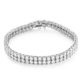 8mm, White Gold Two Row Tennis Bracelet
