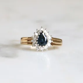 9ct Gold Pear Cut Sapphire and Diamond Halo Ring