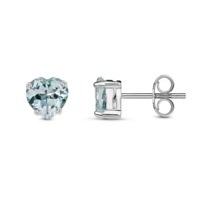 9ct White Gold Heart Aquamarine Claw Set Stud Earrings 1.20ct