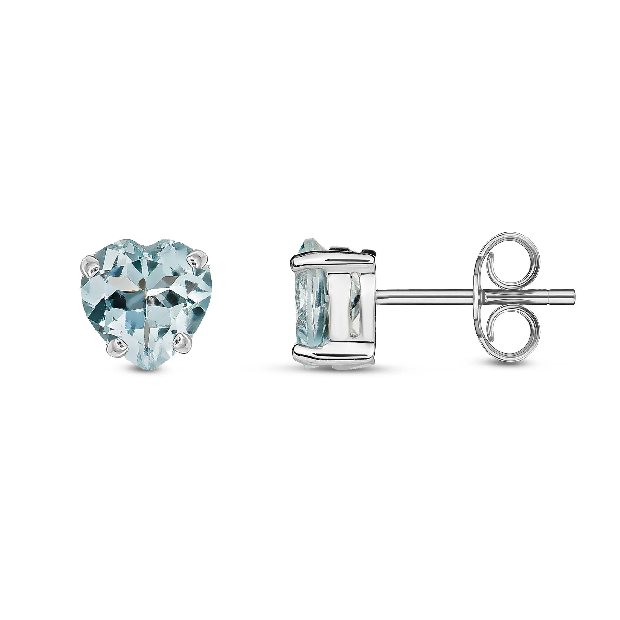 9ct White Gold Heart Aquamarine Claw Set Stud Earrings 1.20ct