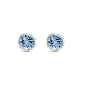 9ct Yellow Gold 5mm Aquamarine Rub Over Stud Earrings