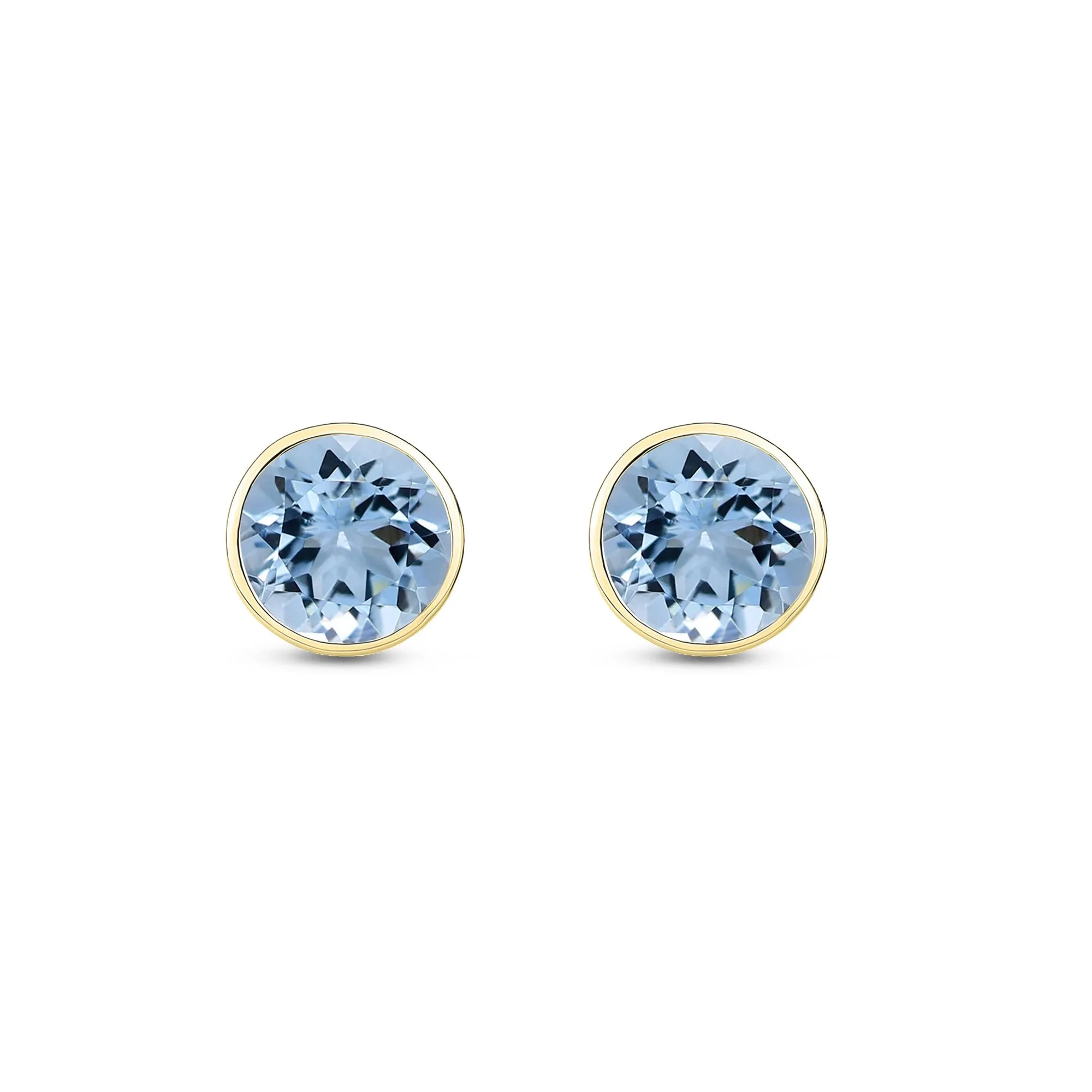 9ct Yellow Gold 5mm Aquamarine Rub Over Stud Earrings
