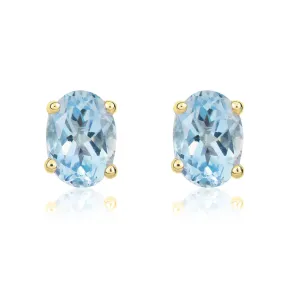 9ct Yellow Gold Aquamarine 7x5mm Oval Claw Set Stud Earrings