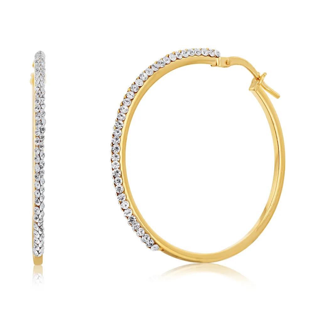 9ct Yellow Gold Filled 30mm Crystal Hoop Earrings
