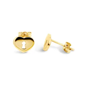 9ct Yellow Gold Heart And Key Polished Stud Earring