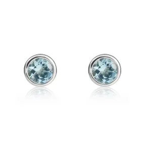 9K White Gold 4mm Round Aquamarine Stud Earrings