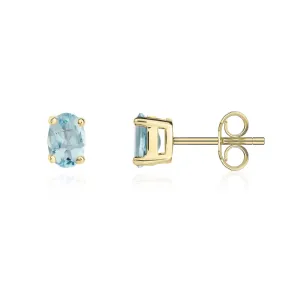 9K Yellow Gold Oval Aquamarine Stud Earrings