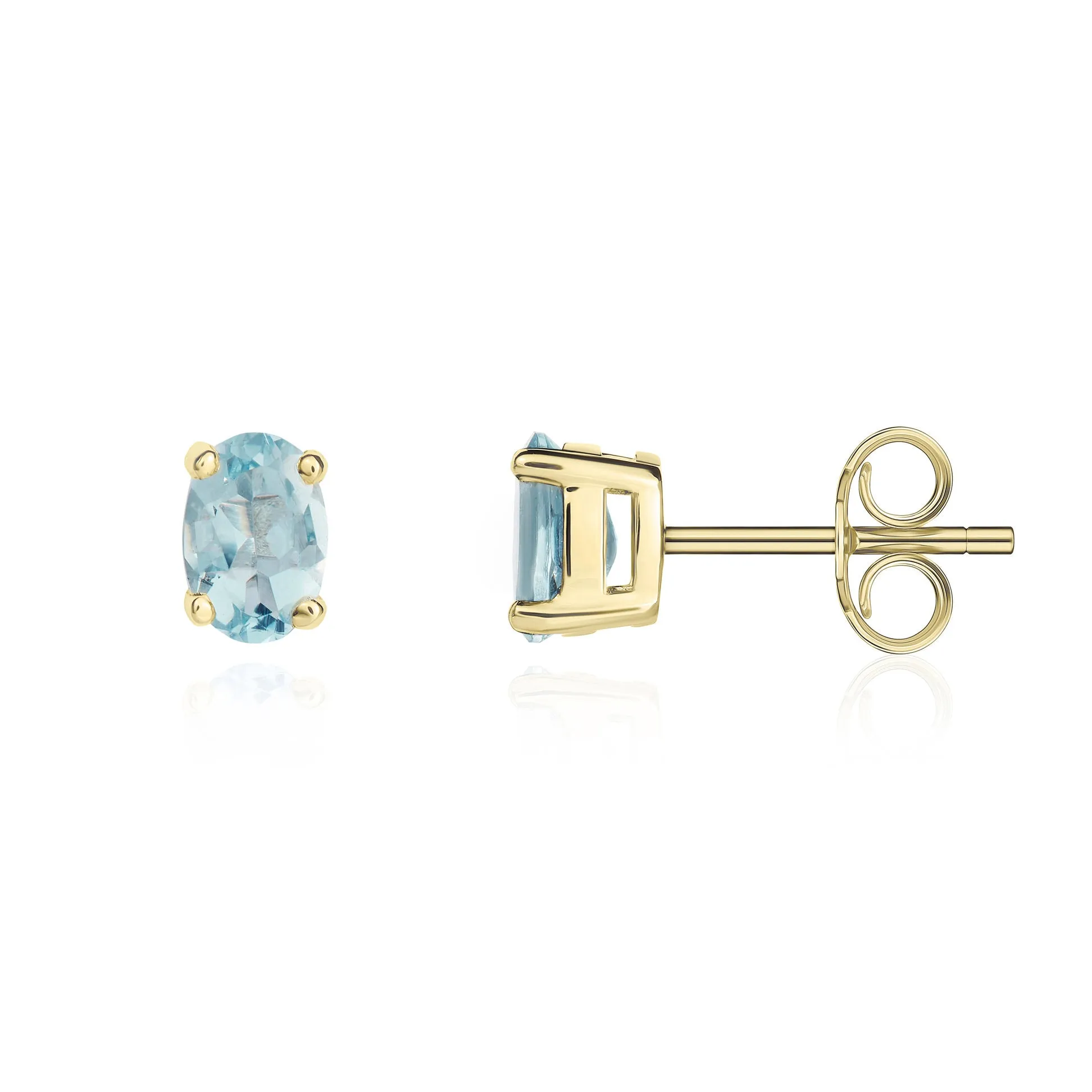 9K Yellow Gold Oval Aquamarine Stud Earrings