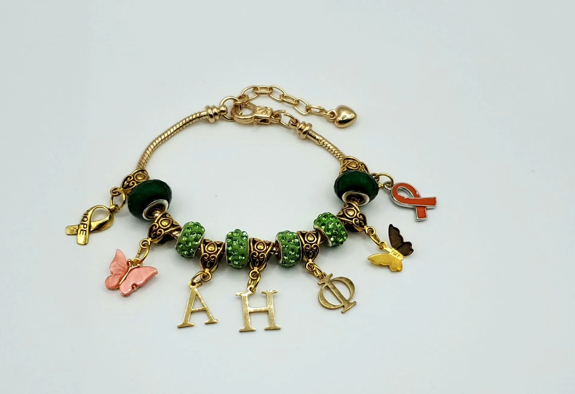 Alpha Eta Phi Multiple Sclerosis w/ Greek Letters Charm Bracelet