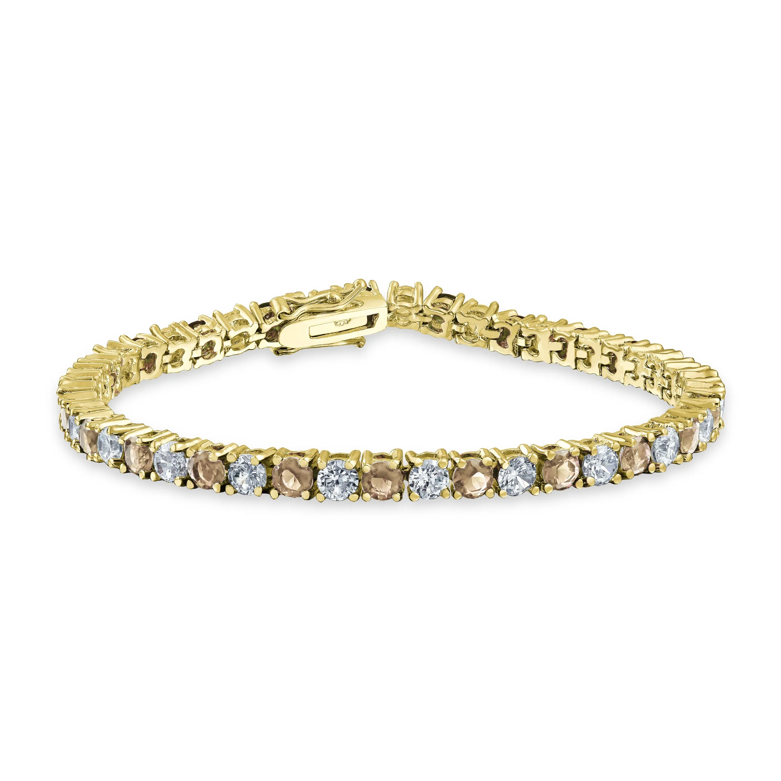 Alternating Stones CZ Tennis Bracelet 12CT 4 Prong Basket Set 14K Gold Plated 7.5 Inch