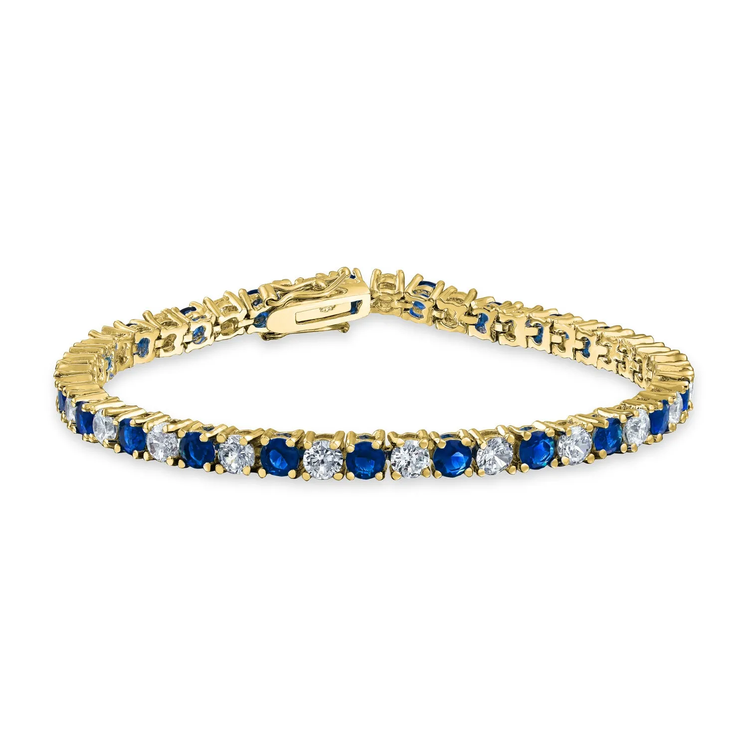 Alternating Stones CZ Tennis Bracelet 12CT 4 Prong Basket Set 14K Gold Plated 7.5 Inch