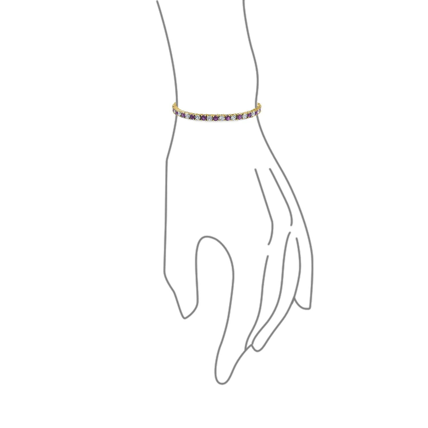 Alternating Stones CZ Tennis Bracelet 12CT 4 Prong Basket Set 14K Gold Plated 7.5 Inch