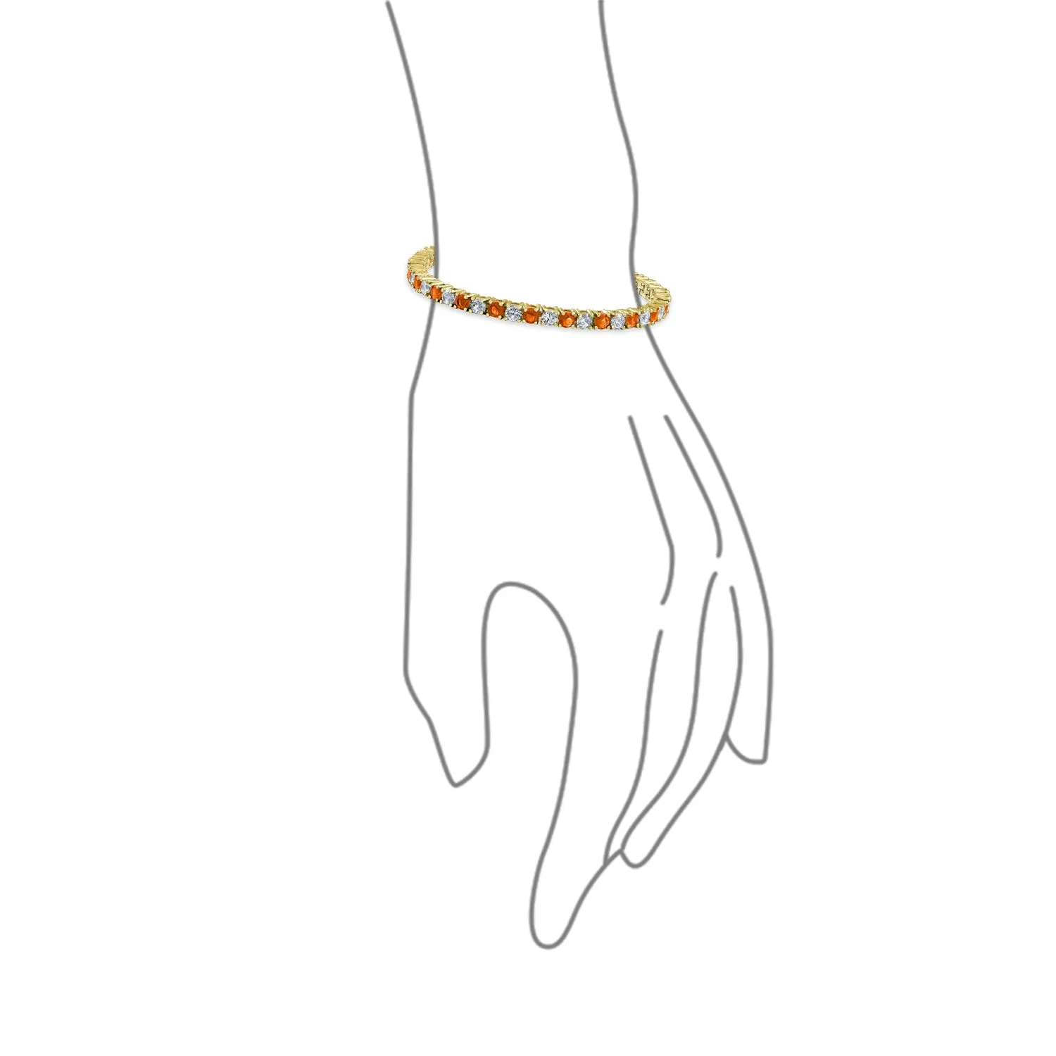 Alternating Stones CZ Tennis Bracelet 12CT 4 Prong Basket Set 14K Gold Plated 7.5 Inch