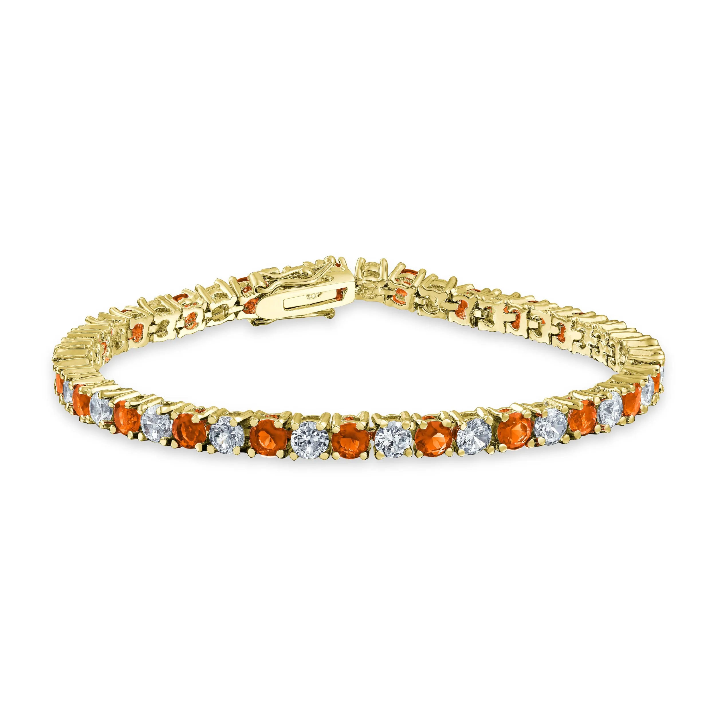 Alternating Stones CZ Tennis Bracelet 12CT 4 Prong Basket Set 14K Gold Plated 7.5 Inch