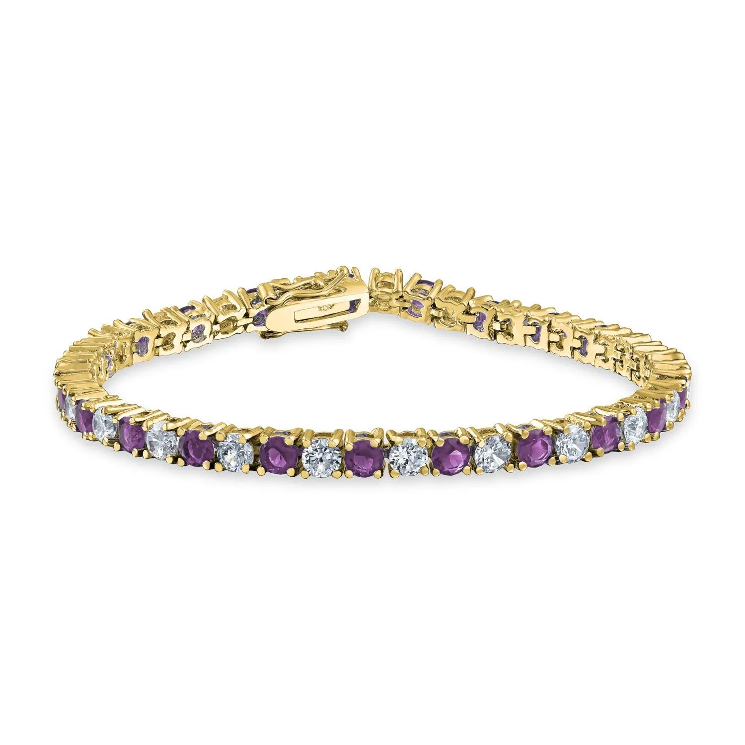 Alternating Stones CZ Tennis Bracelet 12CT 4 Prong Basket Set 14K Gold Plated 7.5 Inch