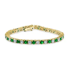 Alternating Stones CZ Tennis Bracelet 12CT 4 Prong Basket Set 14K Gold Plated 7.5 Inch
