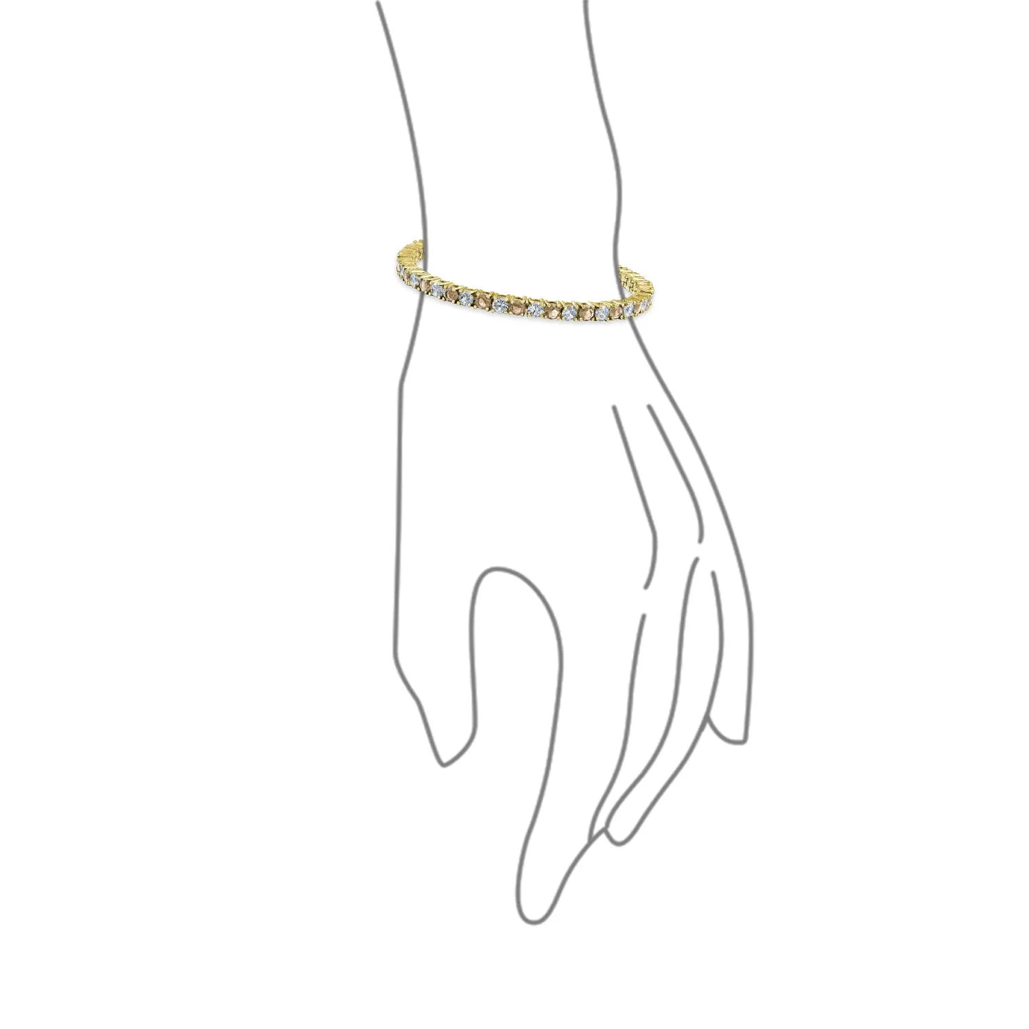 Alternating Stones CZ Tennis Bracelet 12CT 4 Prong Basket Set 14K Gold Plated 7.5 Inch
