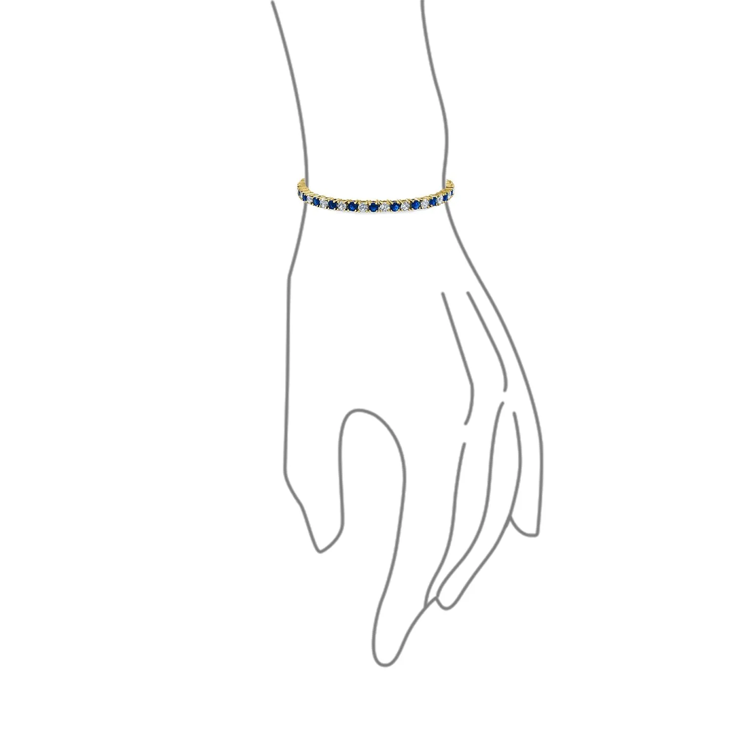 Alternating Stones CZ Tennis Bracelet 12CT 4 Prong Basket Set 14K Gold Plated 7.5 Inch