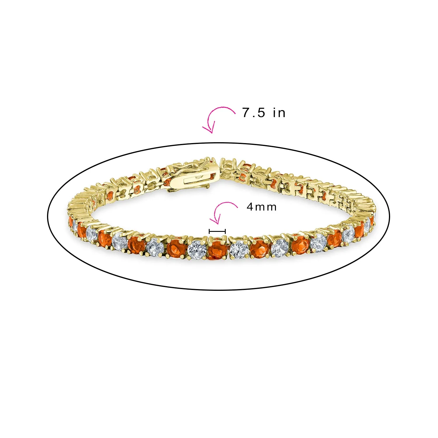 Alternating Stones CZ Tennis Bracelet 12CT 4 Prong Basket Set 14K Gold Plated 7.5 Inch