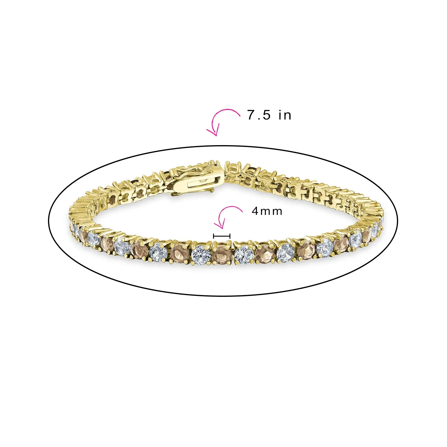 Alternating Stones CZ Tennis Bracelet 12CT 4 Prong Basket Set 14K Gold Plated 7.5 Inch