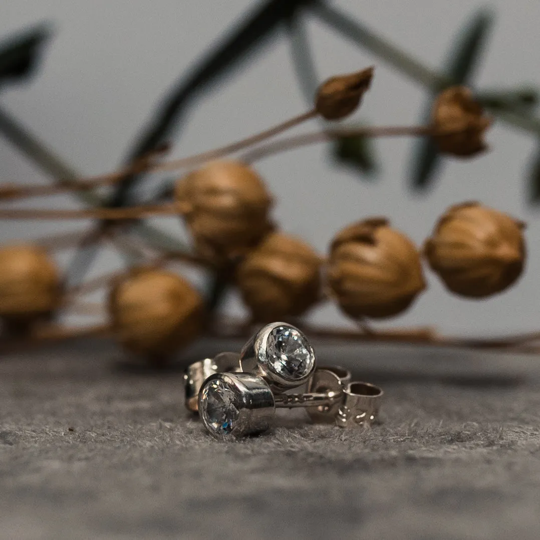 Aquamarine and Silver Stud Earrings