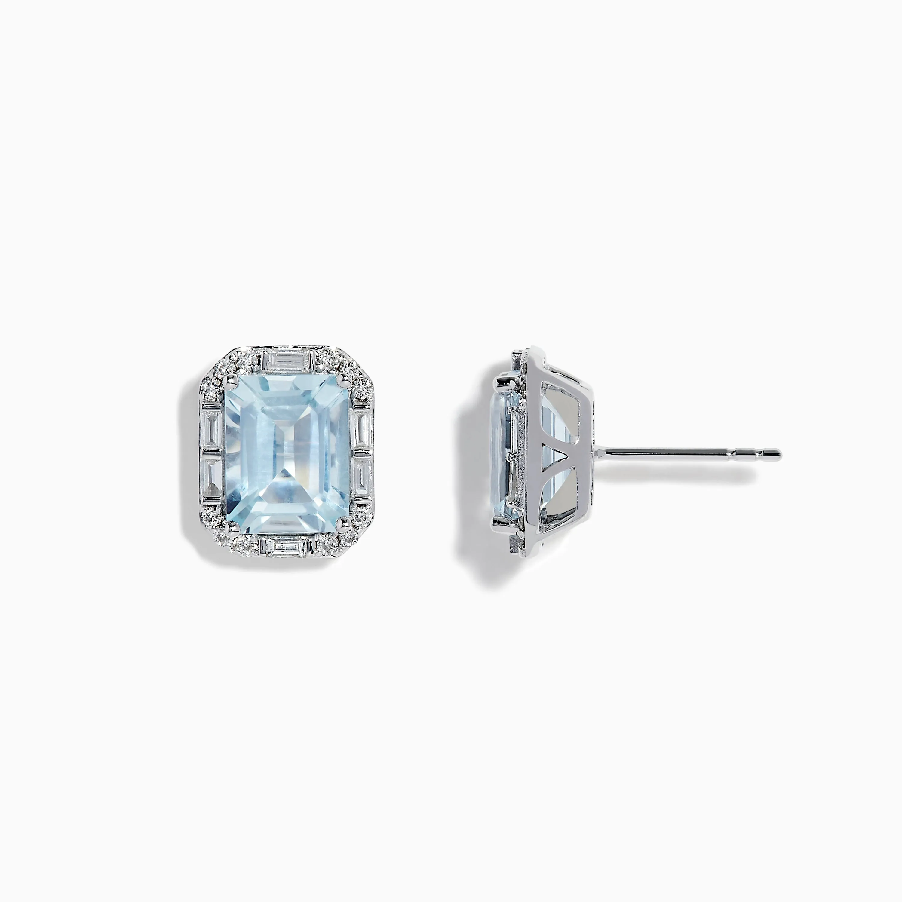 Aquarius 14K White Gold Diamond and Aquamarine Stud Earrings
