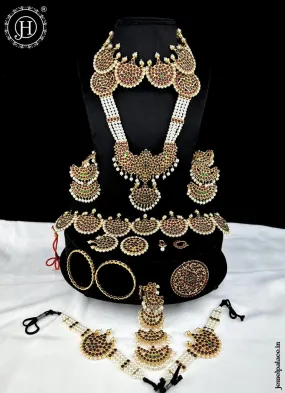 Authentic Bharatanatyam Jewelry Set Traditional Gold Plated Temple Dance Accessories JH6510