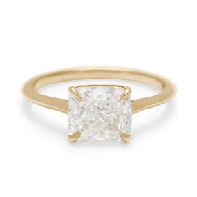 Bea East/West Solitaire Ring - Yellow Gold & Cushion Cut White Diamond (2.16ct)