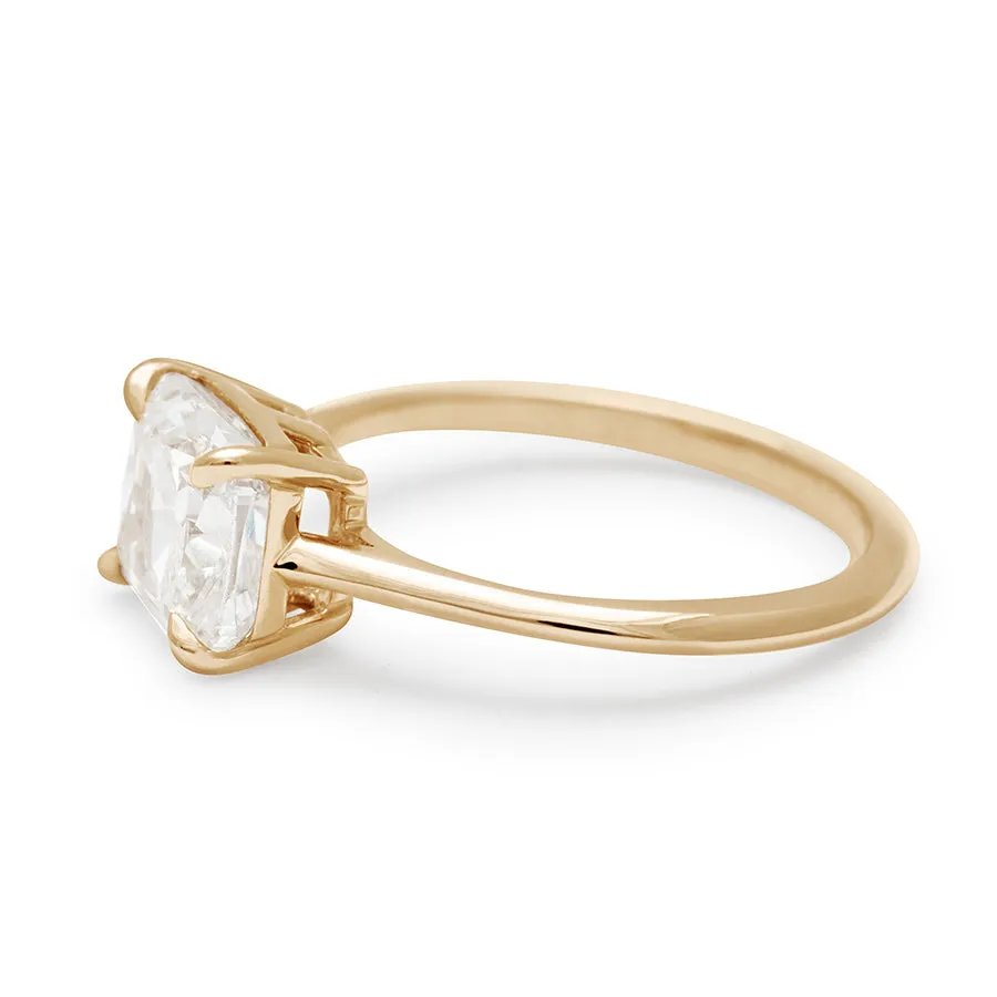 Bea East/West Solitaire Ring - Yellow Gold & Cushion Cut White Diamond (2.16ct)