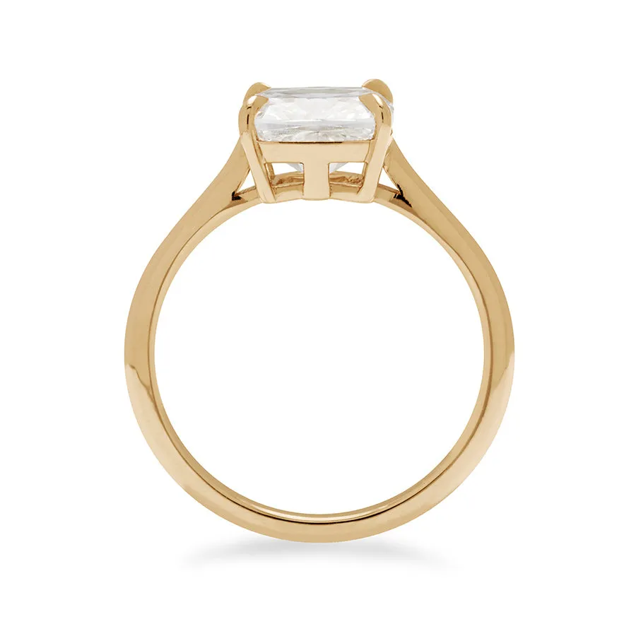 Bea East/West Solitaire Ring - Yellow Gold & Cushion Cut White Diamond (2.16ct)