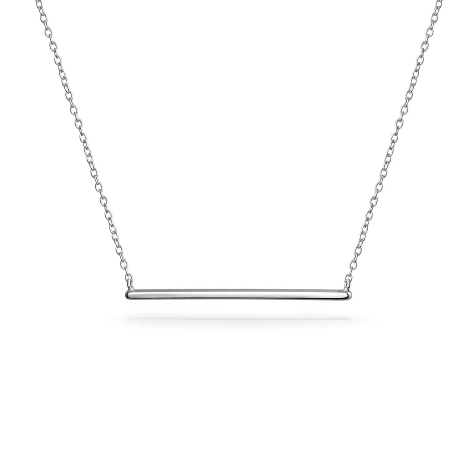 Bling Jewelry Thin Minimalist Sideways Horizontal Round Station Bar Pendant Necklace for Women for Teen Gold Plated Sterling Silver Silver-tone