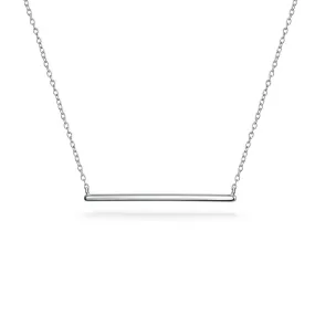 Bling Jewelry Thin Minimalist Sideways Horizontal Round Station Bar Pendant Necklace for Women for Teen Gold Plated Sterling Silver Silver-tone