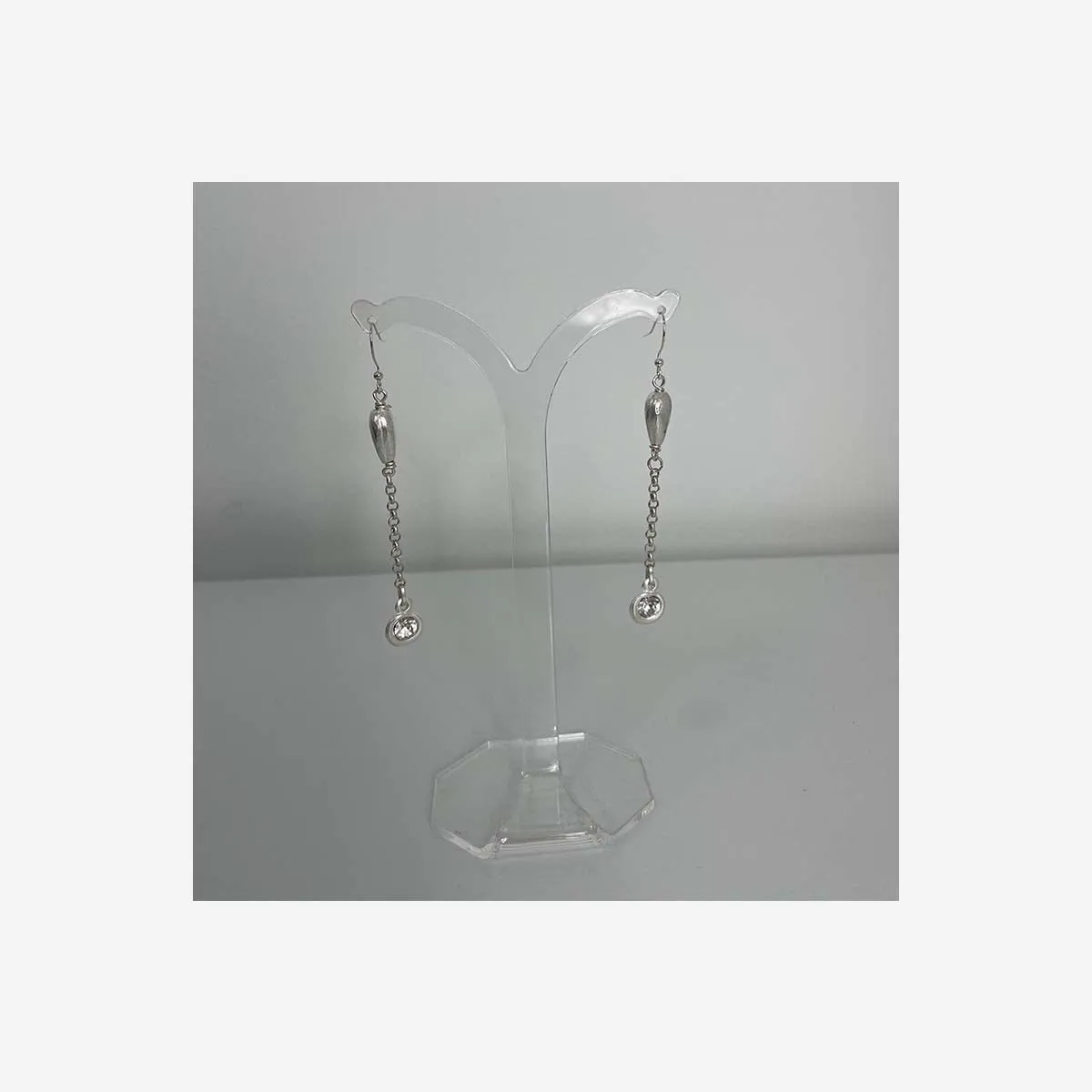 BRASS SILVER PLATED CLEAR DROP EARRINGS