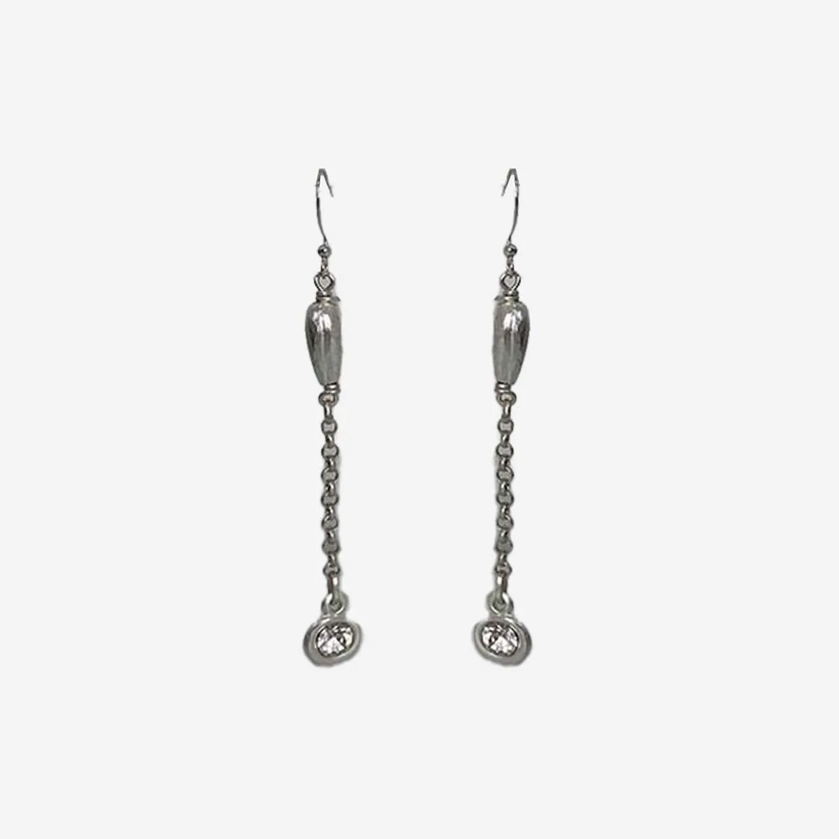 BRASS SILVER PLATED CLEAR DROP EARRINGS