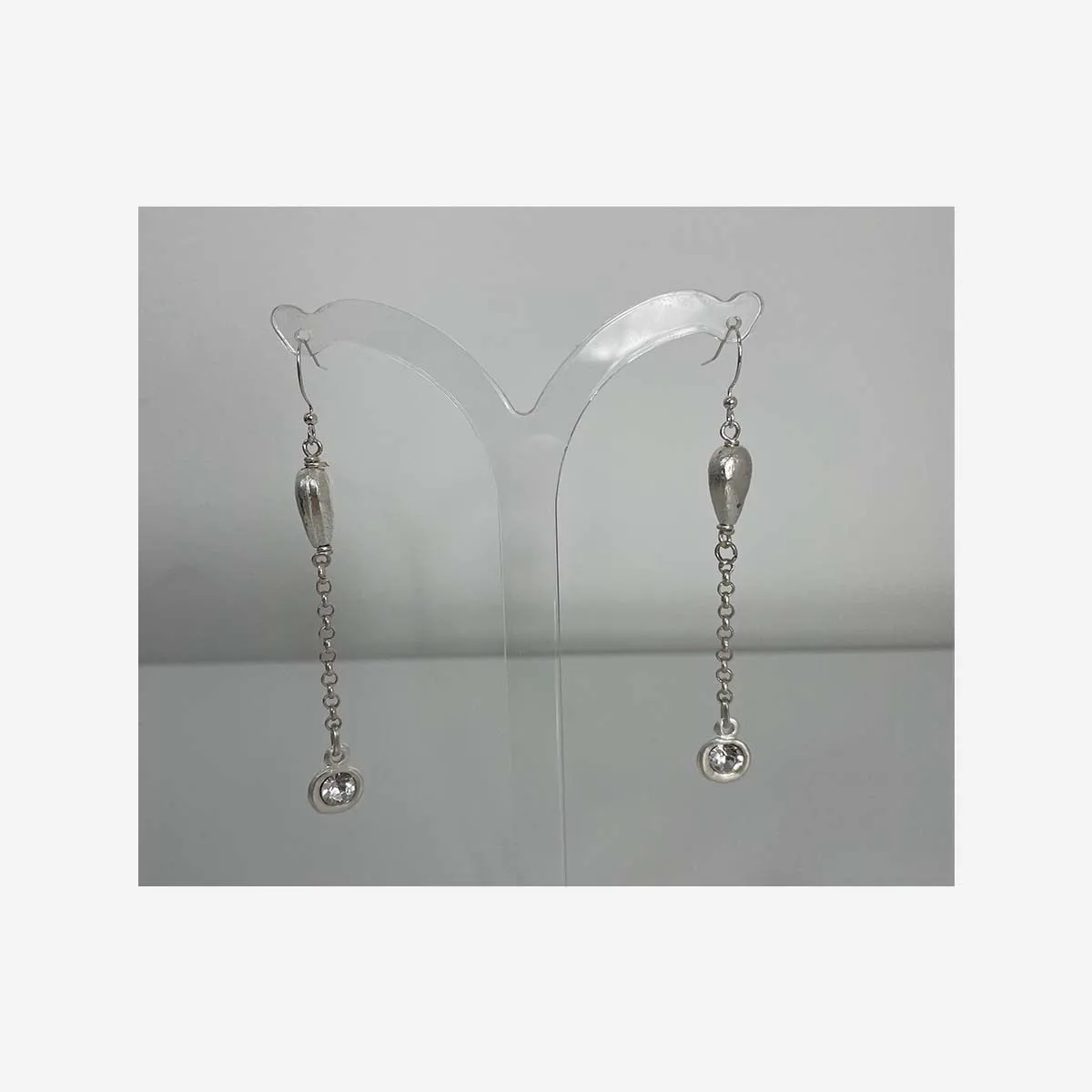 BRASS SILVER PLATED CLEAR DROP EARRINGS