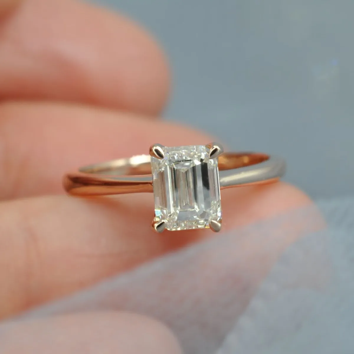 Breathtaking 1.52CT Emerald Cut Diamond Solitaire Ring in 14KT Rose Gold