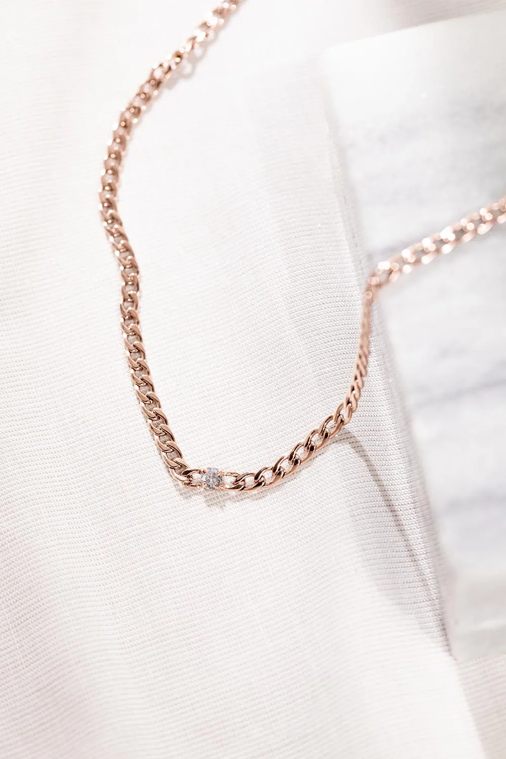 Brilliant Curb Necklace 14K Rose Gold Plated