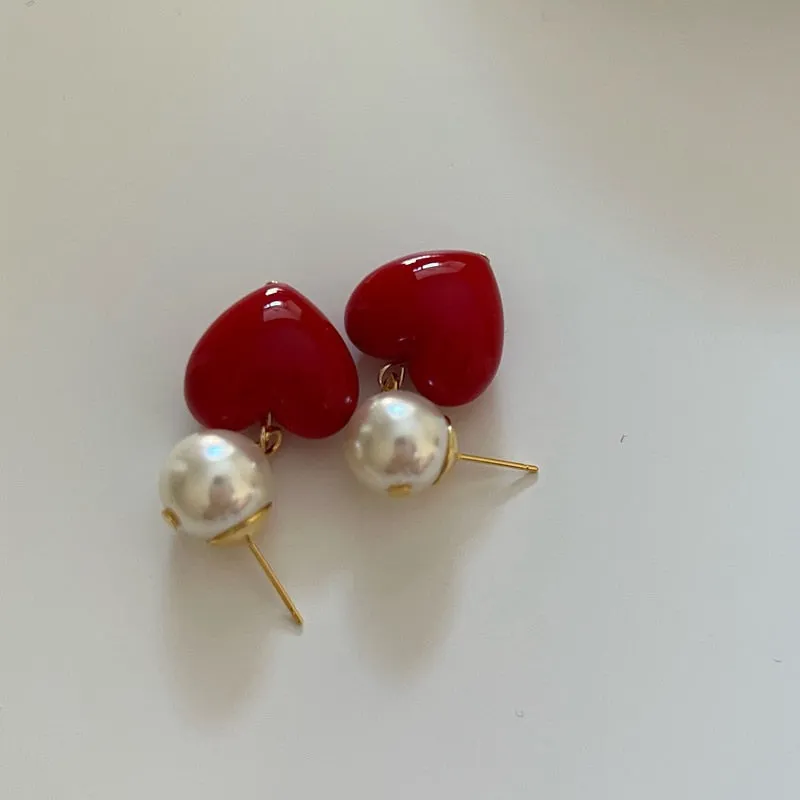 Candy Color Heart and Beads Earrings