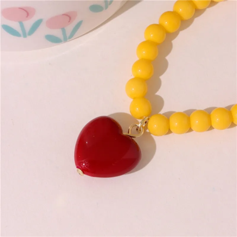 Candy Color Heart and Beads Earrings