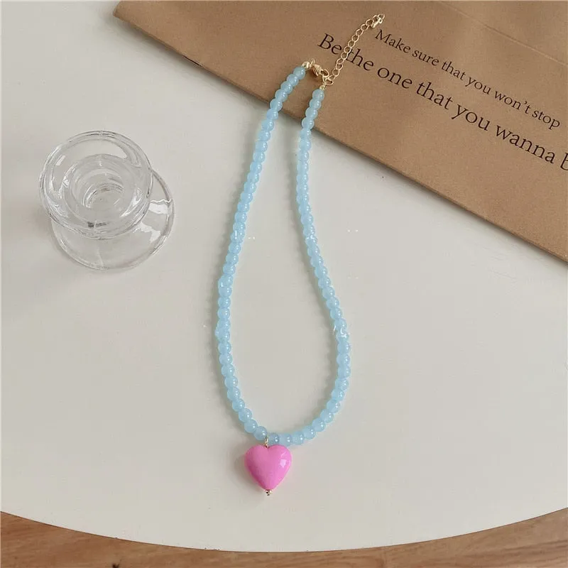 Candy Color Heart and Beads Earrings