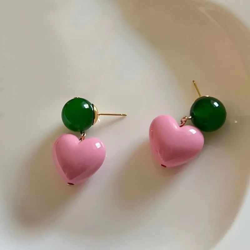Candy Color Heart and Beads Earrings