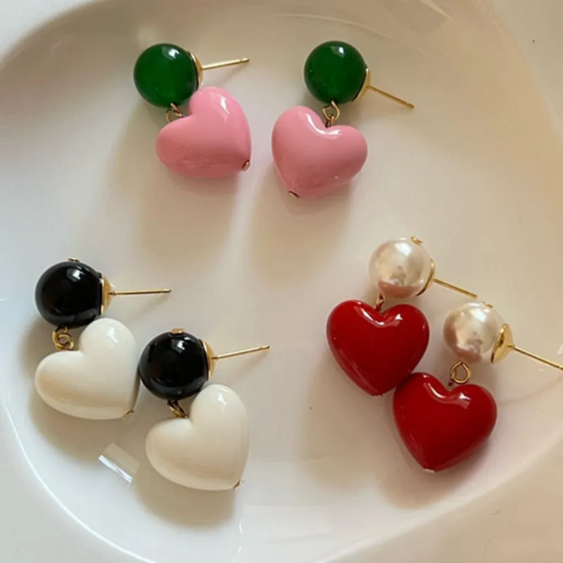 Candy Color Heart and Beads Earrings
